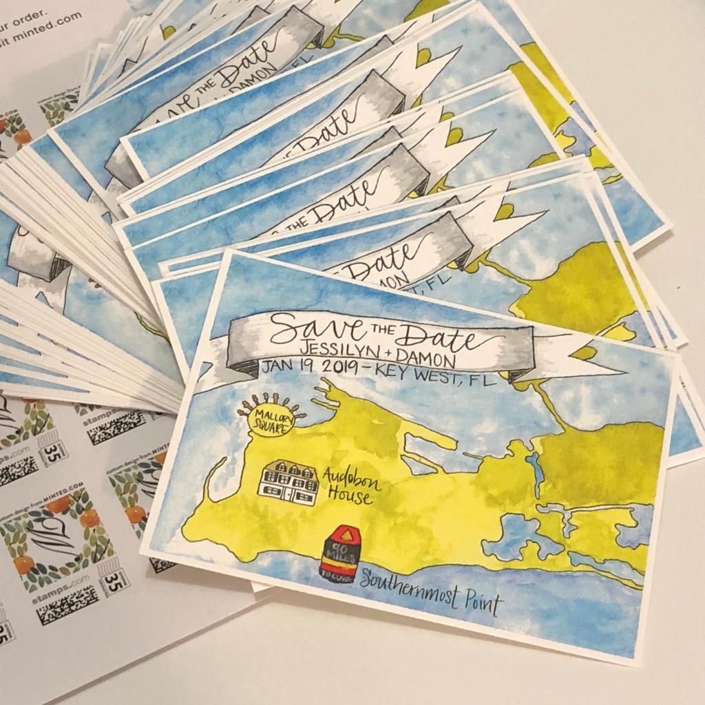 Save the Dates: Watercolor Map of Key West